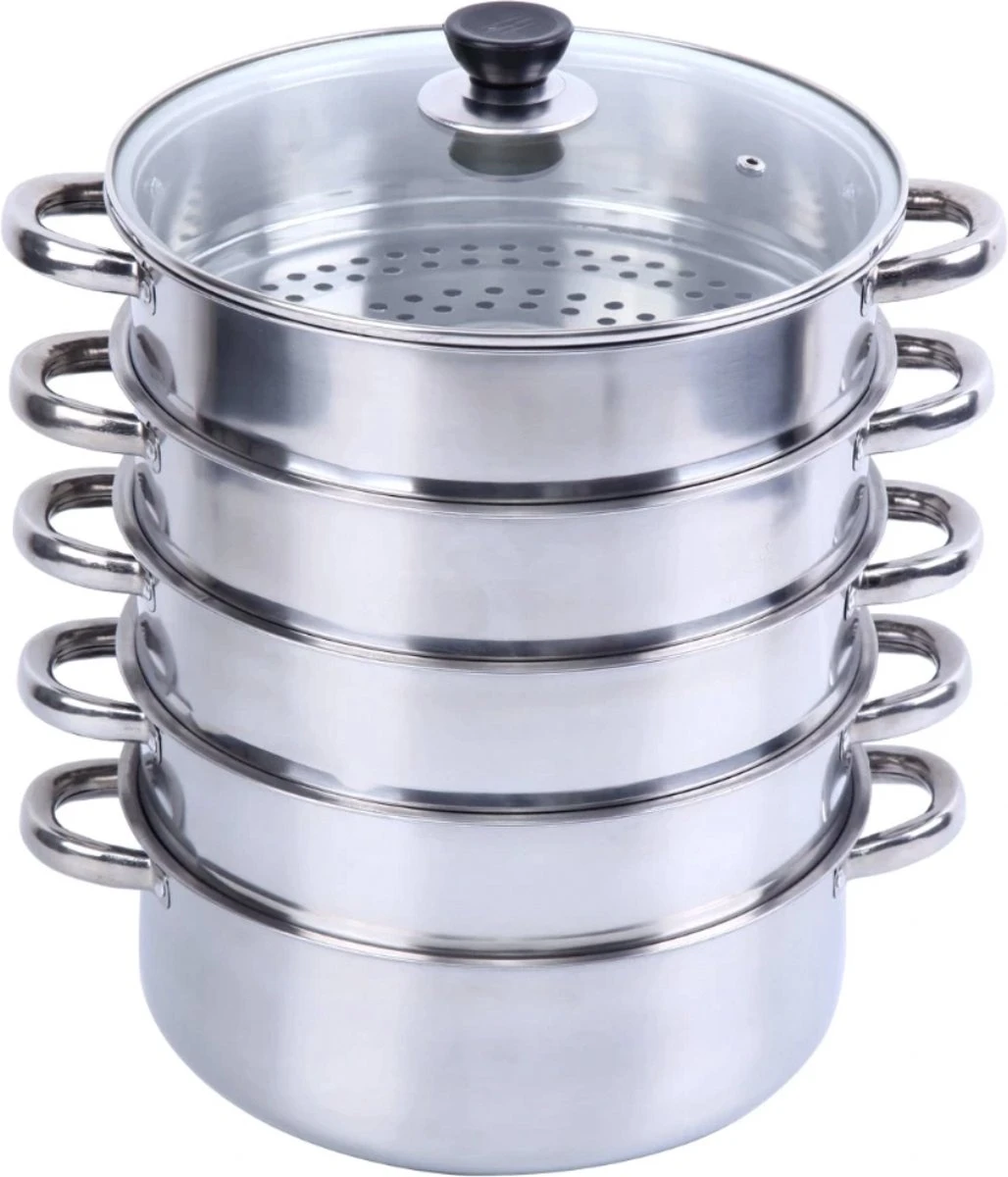Service96 - Stoompan - 5 Lagen - Roestvrij Staal - Dikke Stoompan - Soeppan - Universele Kookpotten - Voor Inductiekookplaat, Gasfornuis - Kookgerei 3 Service96 - Stoompan - 5 Lagen - Roestvrij Staal - Dikke Stoompan - Soeppan - Universele Kookpotten - Voor Inductiekookplaat, Gasfornuis - Kookgerei