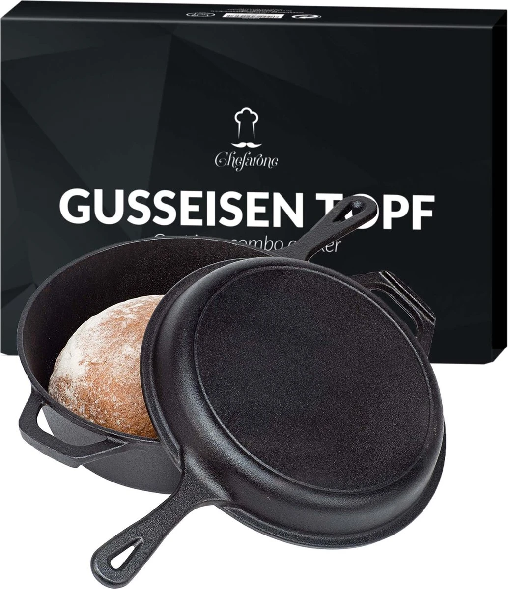 Chefarone Gietijzeren Pan - 2-in-1 Braadpan Inclusief Deksel - Geschikt Voor Alle Warmtebronnen 12 Chefarone Gietijzeren Pan - 2-in-1 Braadpan Inclusief Deksel - Geschikt Voor Alle Warmtebronnen - Afbeelding 10