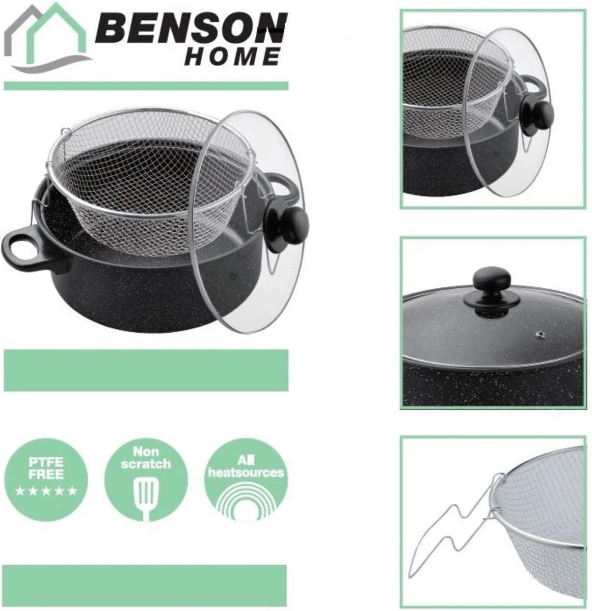 Benson Frituurpan Met Korf - Ø 26 Cm - Carbonstaal Met Marmer Coating 7 Benson Frituurpan Met Korf - Ø 26 Cm - Carbonstaal Met Marmer Coating - Afbeelding 5