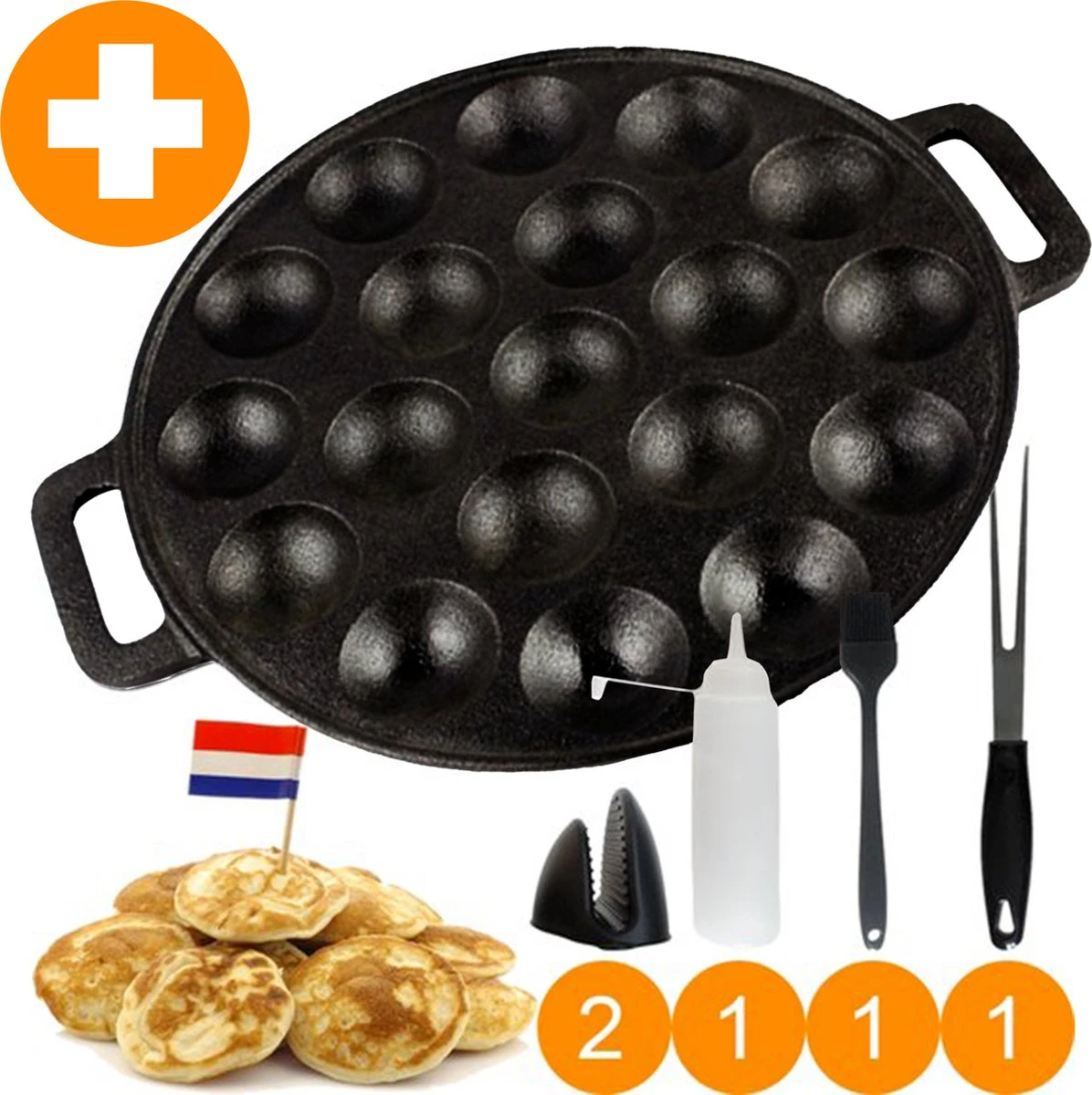 YUGN BLACK Poffertjespan Poffertjesmaker 6 Delige Set - 19 Poffertjes Incl Doseerfles Kwast Poffertjesvork Siliconen Ovenwanten - Platte Onderkant Poffertjespan Inductie Poffertjespan Elektrisch - Cadeau Tip 3 YUGN BLACK Poffertjespan Poffertjesmaker 6 Delige Set - 19 Poffertjes Incl Doseerfles Kwast Poffertjesvork Siliconen Ovenwanten - Platte Onderkant Poffertjespan Inductie Poffertjespan Elektrisch - Cadeau Tip