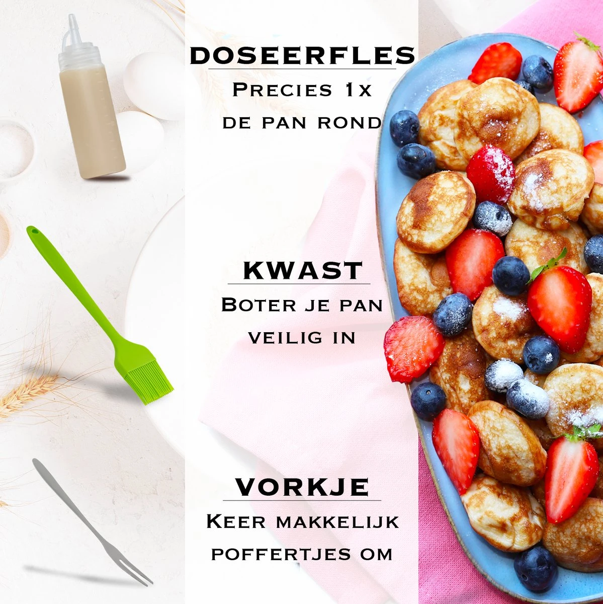 IRONO Poffertjespan Set - Incl. Doseerfles, Kwast En Vork - Poffertjespan Inductie En Electrisch - Poffertjesmaker 19 Poffertjes - Poffertjes Maken - Spuitfles - Cadeau Voor Mannen En Vrouwen 6 IRONO Poffertjespan Set - Incl. Doseerfles, Kwast En Vork - Poffertjespan Inductie En Electrisch - Poffertjesmaker 19 Poffertjes - Poffertjes Maken - Spuitfles - Cadeau Voor Mannen En Vrouwen - Afbeelding 4