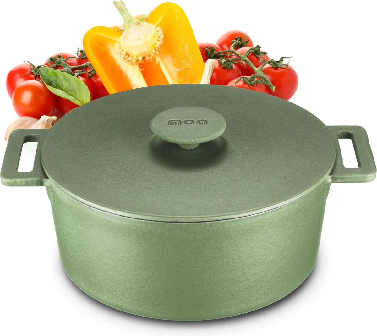 MOA Gietijzeren Braadpan - Inhoud 4,75 Liter - 26CM - Rond - Alle Warmtebronnen - Ook Voor Inductie - Gewicht 5,8 Kg - Olijfgroen - MC26OG 3 MOA Gietijzeren Braadpan - Inhoud 4,75 Liter - 26CM - Rond - Alle Warmtebronnen - Ook Voor Inductie - Gewicht 5,8 Kg - Olijfgroen - MC26OG