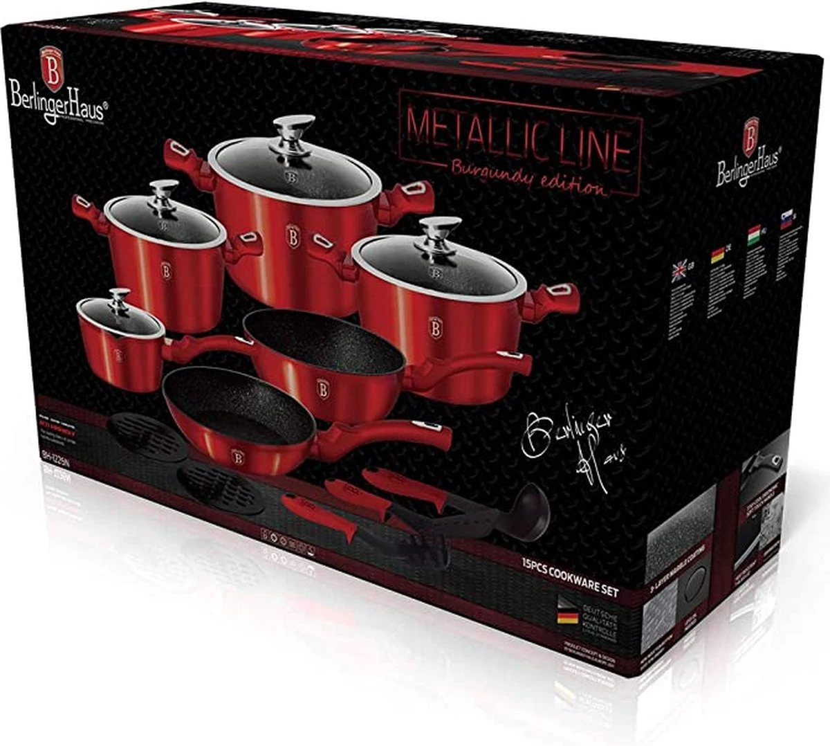 6-delige Balck Burgundy Pannen Set Bordeaux Rood Met Accessoires Ook Voor Inductie 5 6-delige Balck Burgundy Pannen Set Bordeaux Rood Met Accessoires Ook Voor Inductie - Afbeelding 3