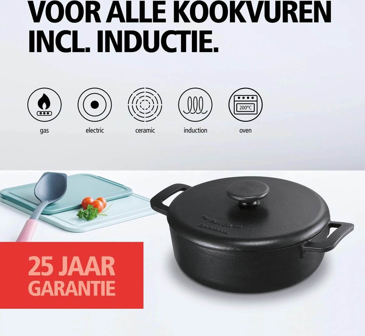 BRABANTIA THE DUTCH Gietijzeren Braadpan - Ø 28cm - MAT Zwart - Inductie 7 BRABANTIA THE DUTCH Gietijzeren Braadpan - Ø 28cm - MAT Zwart - Inductie - Afbeelding 5