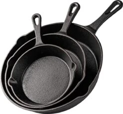 Nuovva Gietijzer - Skillet Braadpan Set - 3 Delig - Koekenpan / Cast Iron Skillet (15cm-20cm-25cm) - Geschikt Voor Alle Warmtebronnen