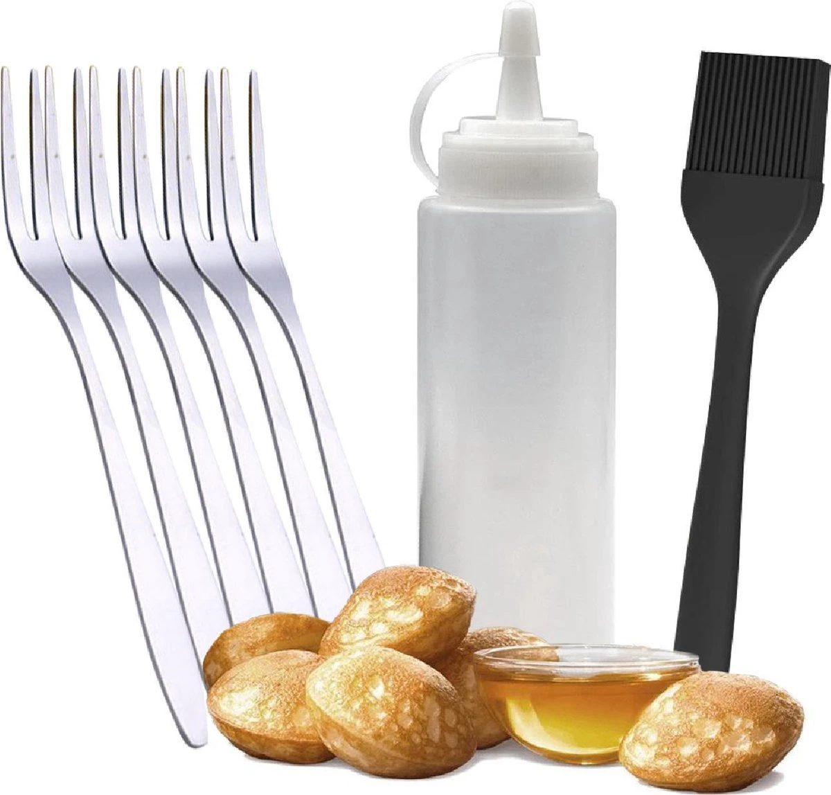 Ocina Poffertjespan Accessoires Set - Doseerfles - Poffertjes Spuitfles - 6x Poffertjes Vork - Kwast - Siliconen Kwast - Bakkwast - Gratis Poffertjes E-Book 3 Ocina Poffertjespan Accessoires Set - Doseerfles - Poffertjes Spuitfles - 6x Poffertjes Vork - Kwast - Siliconen Kwast - Bakkwast - Gratis Poffertjes E-Book