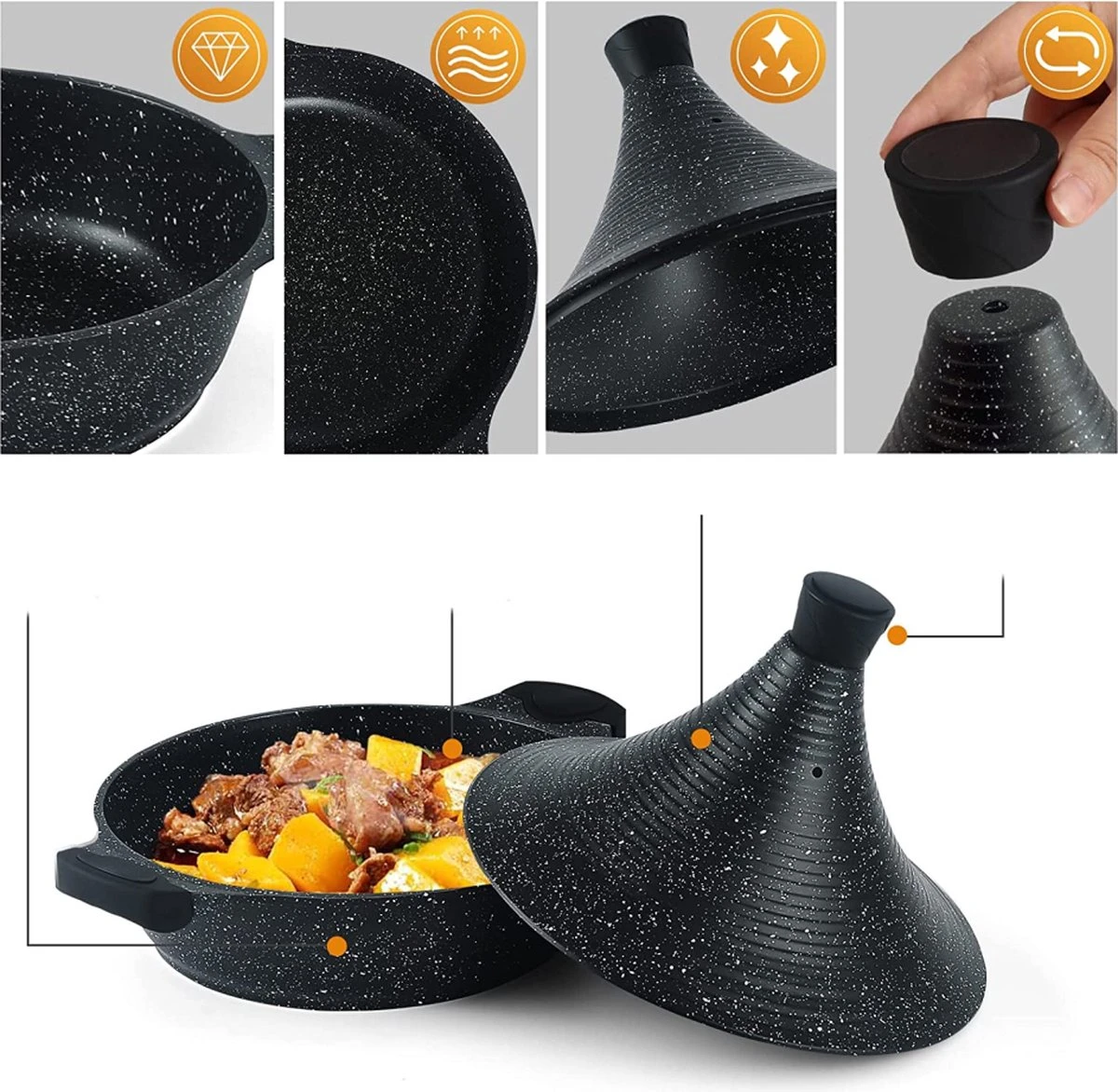 Aluminium Tajine Agadir XL 32 Cm- Geschikt Ook Voor Inductie 5 Aluminium Tajine Agadir XL 32 Cm- Geschikt Ook Voor Inductie - Afbeelding 3