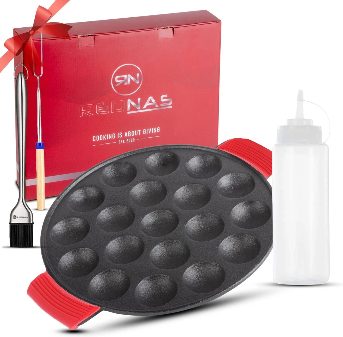 Rednas Poffertjespan Pakket - Incl. Luxe Giftbox - Incl.Bakkwast/Vork/Doseerfles - RVS/Gietijzer 3 Rednas Poffertjespan Pakket - Incl. Luxe Giftbox - Incl.Bakkwast/Vork/Doseerfles - RVS/Gietijzer