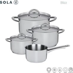 Sola Pannenset Blizz - 4 Delig - Ø Cm - Zilver - RVS - Sandwichbodem 19 Sola Pannenset Blizz - 4 Delig - Ø Cm - Zilver - RVS - Sandwichbodem -Kookgerei Korting Winkel 1200x1188