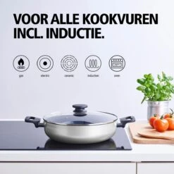 BRABANTIA INDU+ Hapjespan - Keramische Antiaanbaklaag - Met Deksel - Ø 28 Cm - Inductie - Pfas Vrij -Kookgerei Korting Winkel 1200x1200 1075