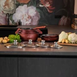 Herenthal Pannenset Inductie - Luxe 10-delige Koekenpan Inductie - Voor Alle Warmtebronnen - Pannen Met Glazen Deksels En Koudgrepen - Burgundy 15 Herenthal Pannenset Inductie - Luxe 10-delige Koekenpan Inductie - Voor Alle Warmtebronnen - Pannen Met Glazen Deksels En Koudgrepen - Burgundy -Kookgerei Korting Winkel 1200x1200 114