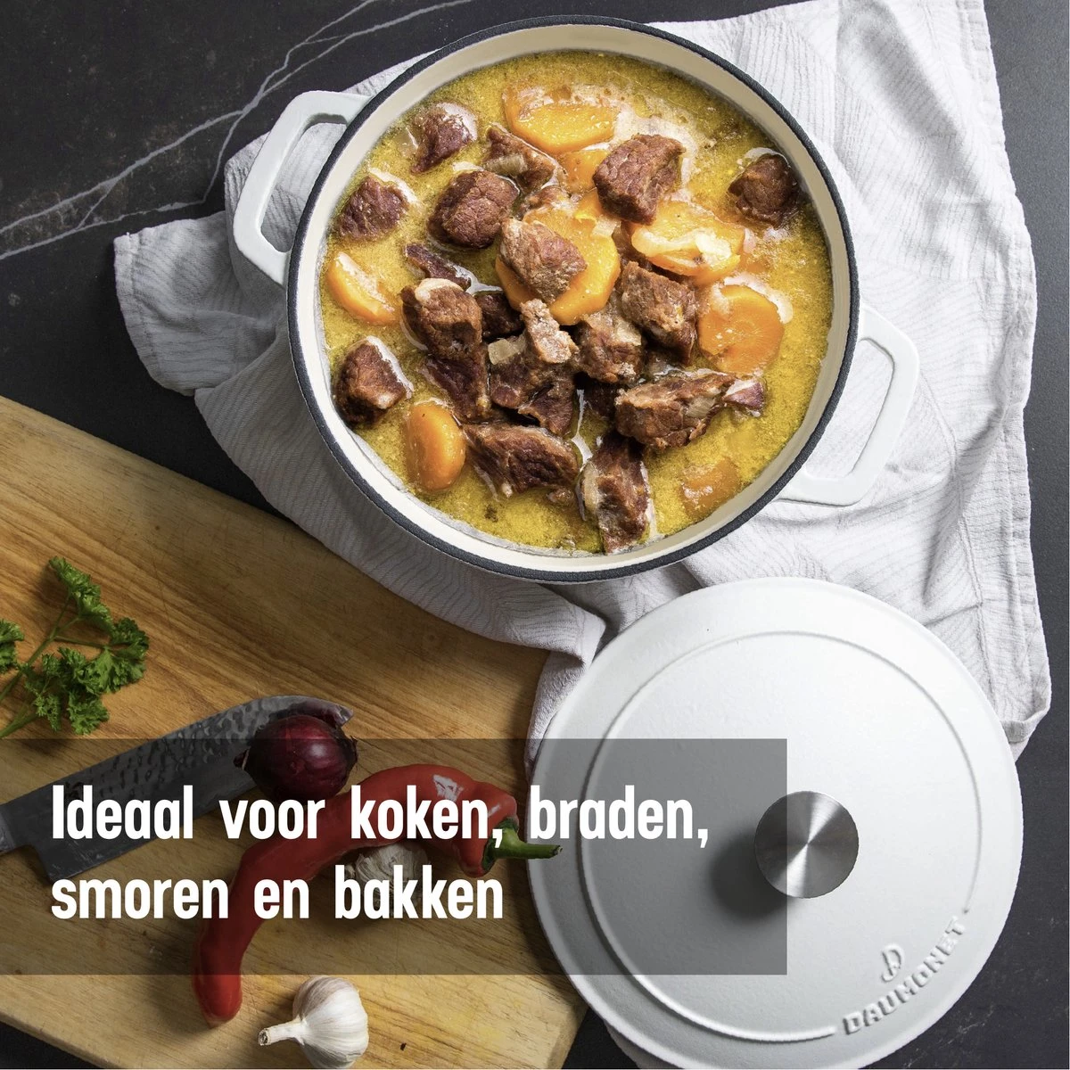 Daumonet Carême Blanc Gietijzeren Braadpan - Sudderpan Wit - Rond - Ø 26 Cm - 4,4 Liter - 100% PFAS & PFOA Vrij - Emaille - Geschikt Voor Alle Warmtebronnen - Elektrisch - Gas - Halogeen - Inductie - Keramisch - Vaatwasserbestendig 6 Daumonet Carême Blanc Gietijzeren Braadpan - Sudderpan Wit - Rond - Ø 26 Cm - 4,4 Liter - 100% PFAS & PFOA Vrij - Emaille - Geschikt Voor Alle Warmtebronnen - Elektrisch - Gas - Halogeen - Inductie - Keramisch - Vaatwasserbestendig - Afbeelding 4