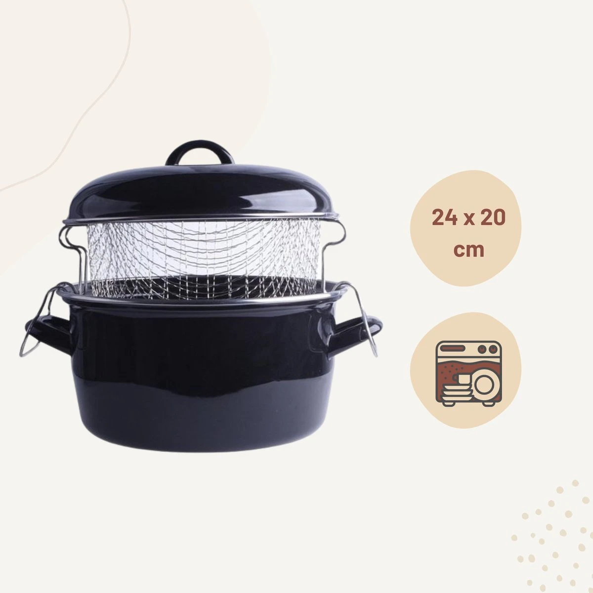 Orange85 Frituurpan - Zwart - Inductie - Emaille - Diameter 24 Cm - Met Draadmand - 3,5 Liter 7 Orange85 Frituurpan - Zwart - Inductie - Emaille - Diameter 24 Cm - Met Draadmand - 3,5 Liter - Afbeelding 5