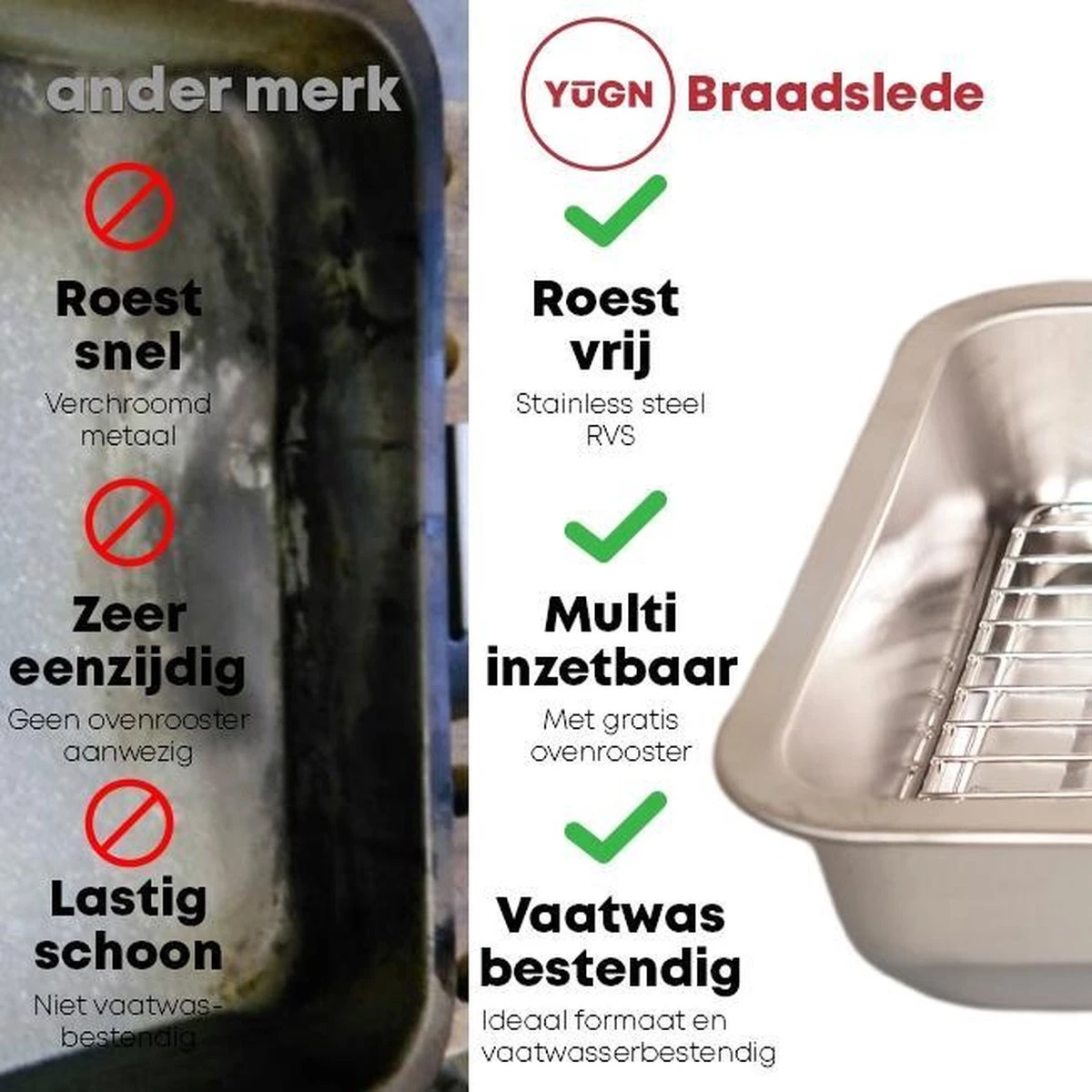 YUGN COMBI Set Braadslede Ovenschaal Combi Braadslee Oven Set - 2x Braadslede Met Rooster Voor Ovengerechten - 36x27x7CM En 40x30x7CM En Inclusief Bakkwast - Cadeau- Cadeautip 8 YUGN COMBI Set Braadslede Ovenschaal Combi Braadslee Oven Set - 2x Braadslede Met Rooster Voor Ovengerechten - 36x27x7CM En 40x30x7CM En Inclusief Bakkwast - Cadeau- Cadeautip - Afbeelding 6