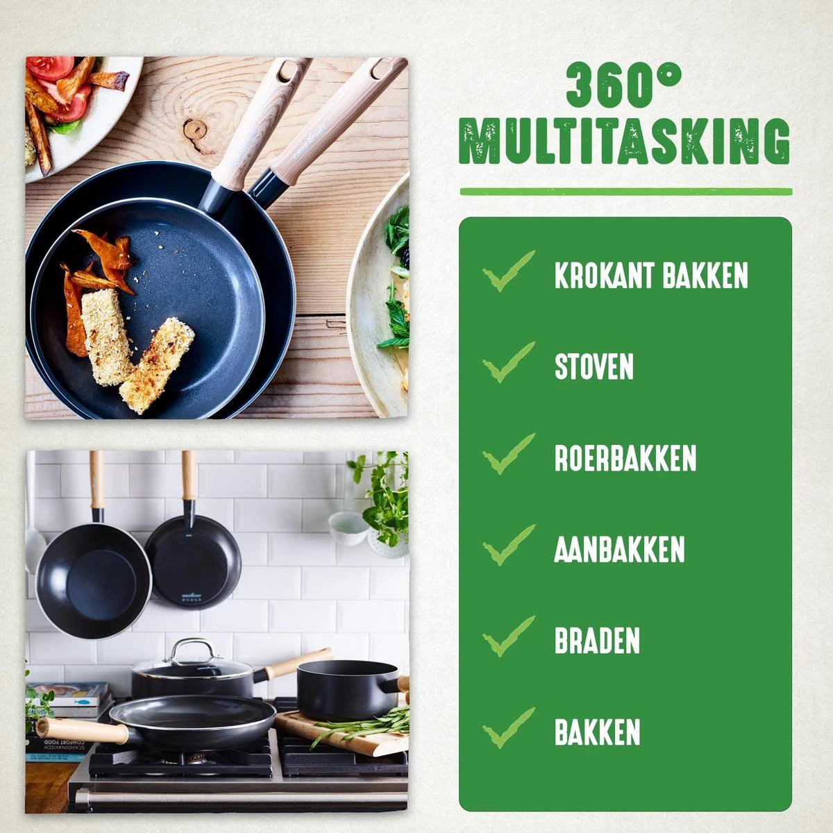 GreenChef Vintage Wokpan 28cm/3.7L - Zwart - Inductie - PFAS-vrij 8 GreenChef Vintage Wokpan 28cm/3.7L - Zwart - Inductie - PFAS-vrij - Afbeelding 6