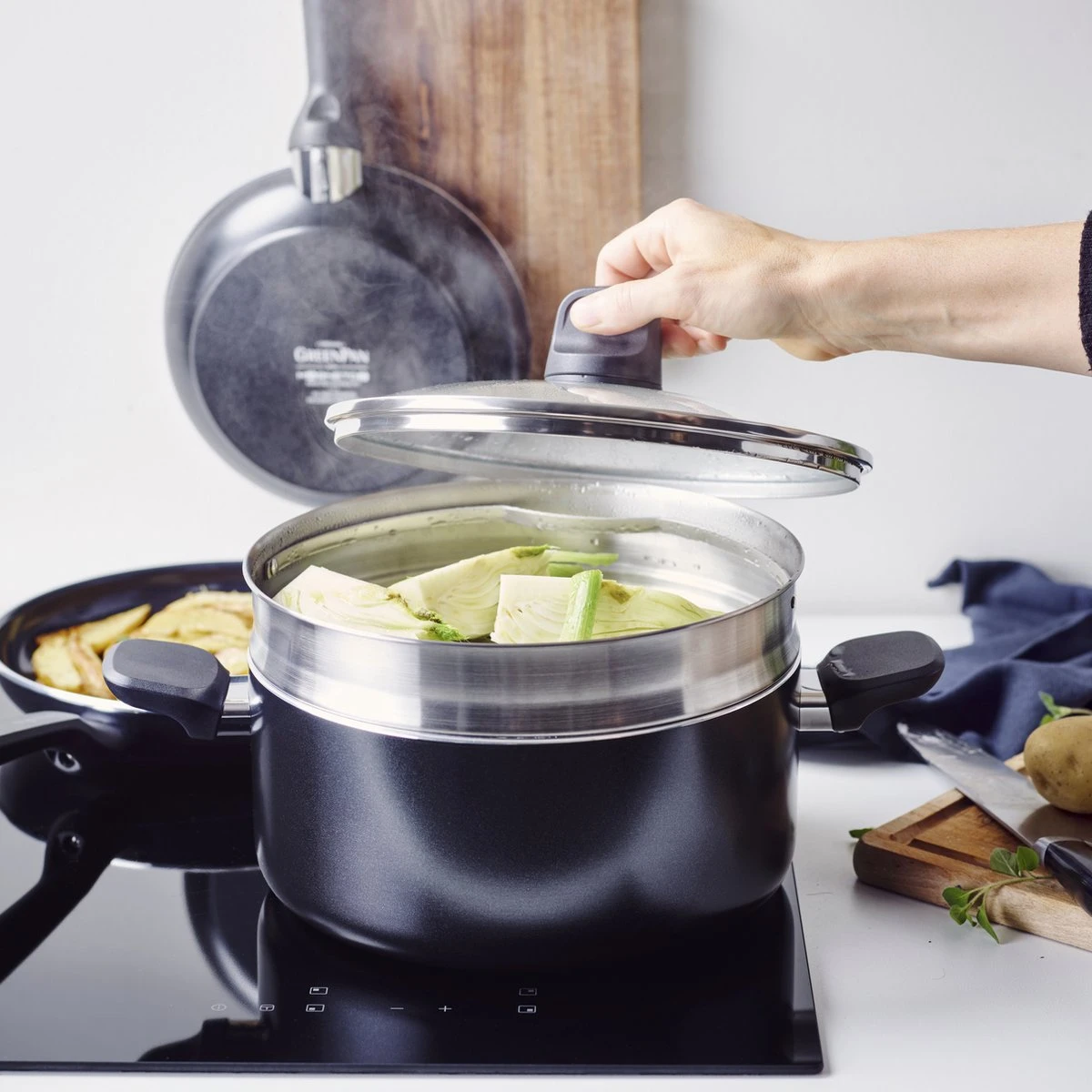 GreenPan Memphis Pannenset - 20-delig - Zwart - Inductie - PFAS-vrij 8 GreenPan Memphis Pannenset - 20-delig - Zwart - Inductie - PFAS-vrij - Afbeelding 6