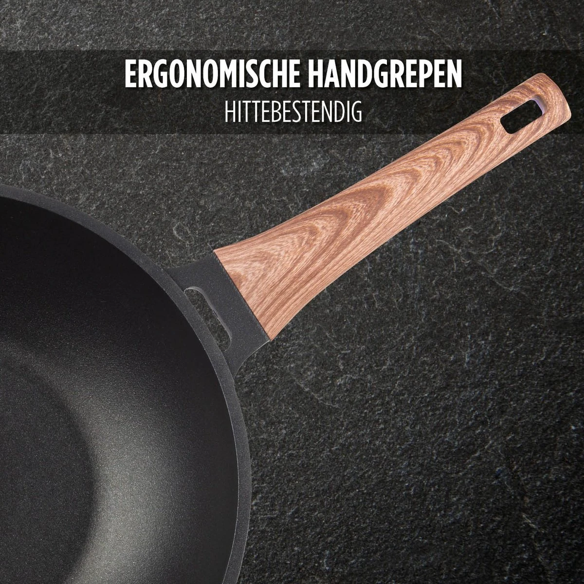 Rosmarino Black Line - Wokpan - Ø30cm - 100% PFAS & PFOA Vrij - Gegoten Aluminium - Non-stick Minerale Coating - Ergonomische Handgreep - Geschikt Voor Alle Warmtebronnen & Vaatwasser 13 Rosmarino Black Line - Wokpan - Ø30cm - 100% PFAS & PFOA Vrij - Gegoten Aluminium - Non-stick Minerale Coating - Ergonomische Handgreep - Geschikt Voor Alle Warmtebronnen & Vaatwasser - Afbeelding 11