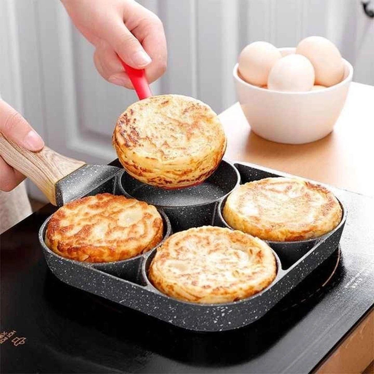 Anti-aanbak Pancake Pan | American Pancake Pan | Omelet Pan | Geschikt Voor Inductie & Alle Warmtebronnen | Eierpan | Omeletmaker | Pancake Maker | Mini Pannenkoekenpan 7 Anti-aanbak Pancake Pan | American Pancake Pan | Omelet Pan | Geschikt Voor Inductie & Alle Warmtebronnen | Eierpan | Omeletmaker | Pancake Maker | Mini Pannenkoekenpan - Afbeelding 5