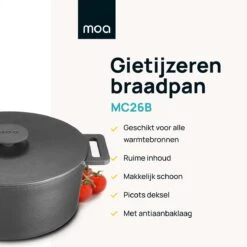 MOA Gietijzeren Braadpan - Inhoud 4,75 Liter - 26CM - Rond - Alle Warmtebronnen - Ook Voor Inductie - Gewicht 5,8 Kg - Zwart - MOAMC26B 12 MOA Gietijzeren Braadpan - Inhoud 4,75 Liter - 26CM - Rond - Alle Warmtebronnen - Ook Voor Inductie - Gewicht 5,8 Kg - Zwart - MOAMC26B -Kookgerei Korting Winkel 1200x1200 827