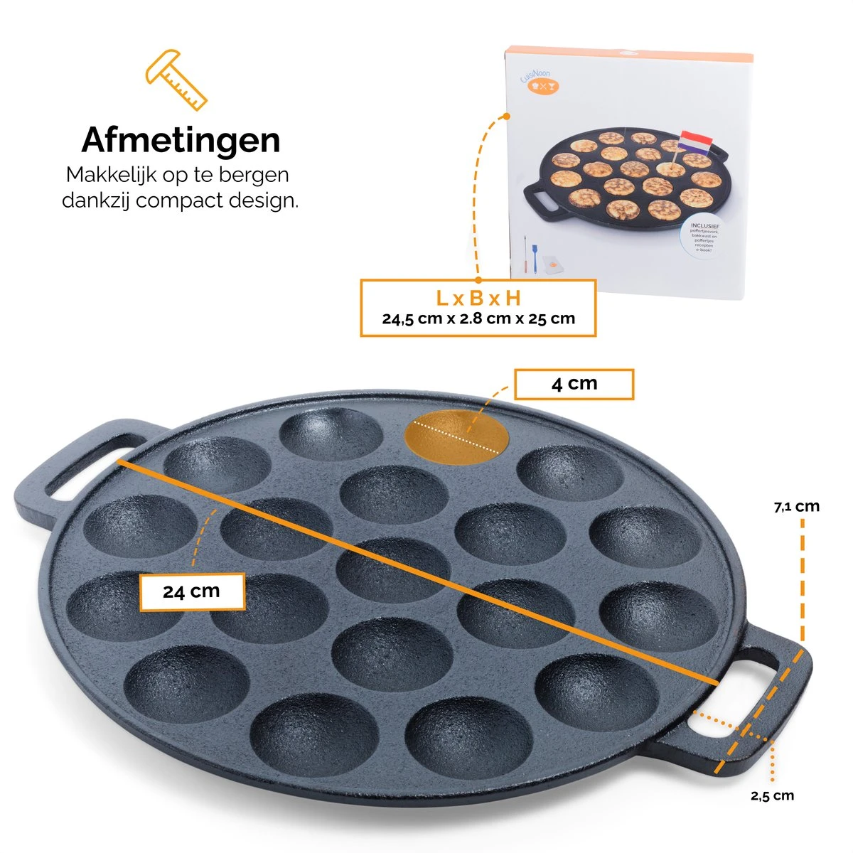 CuisiNoon® Poffertjespan Premium - Complete Poffertjesmaker Set - Inclusief Bakboek 10 CuisiNoon® Poffertjespan Premium - Complete Poffertjesmaker Set - Inclusief Bakboek - Afbeelding 8