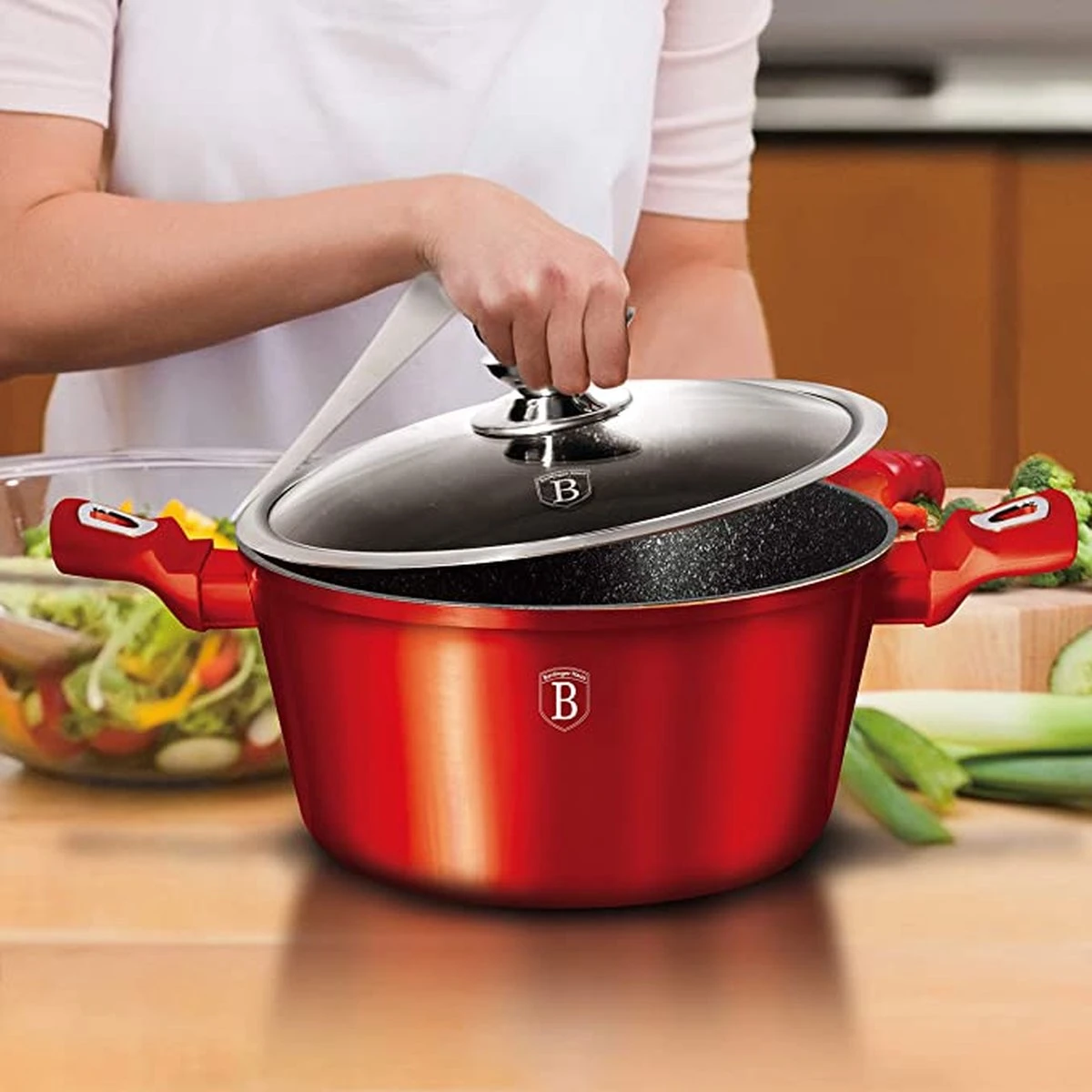 6-delige Balck Burgundy Pannen Set Bordeaux Rood Met Accessoires Ook Voor Inductie 4 6-delige Balck Burgundy Pannen Set Bordeaux Rood Met Accessoires Ook Voor Inductie - Afbeelding 2