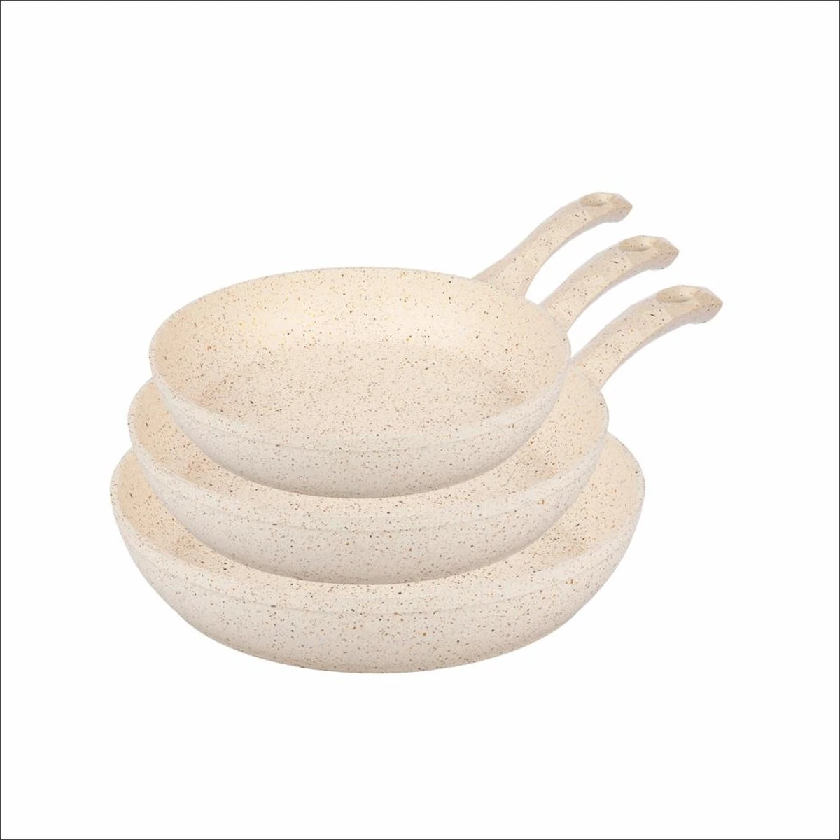 Aurea - Set Van 3 Koekenpannen Graniet Coating - Crème 3 Aurea - Set Van 3 Koekenpannen Graniet Coating - Crème