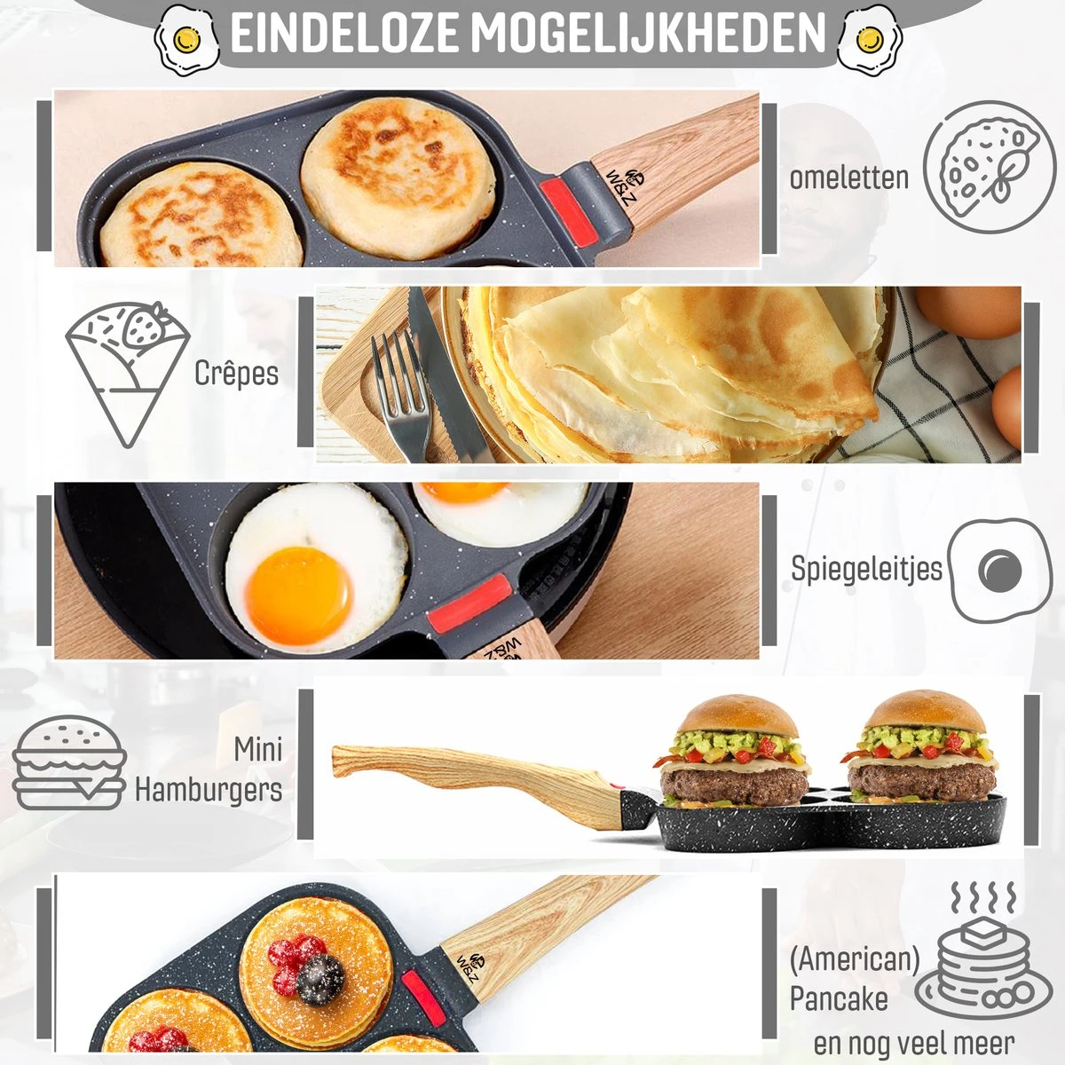 W&Z® Pannenkoekenpan Inductie - Pancake Pan - Omeletpan - Omeletmaker -Eierpan- Anti Aanbak - 4 Vakjes 10 W&Z® Pannenkoekenpan Inductie - Pancake Pan - Omeletpan - Omeletmaker -Eierpan- Anti Aanbak - 4 Vakjes - Afbeelding 8
