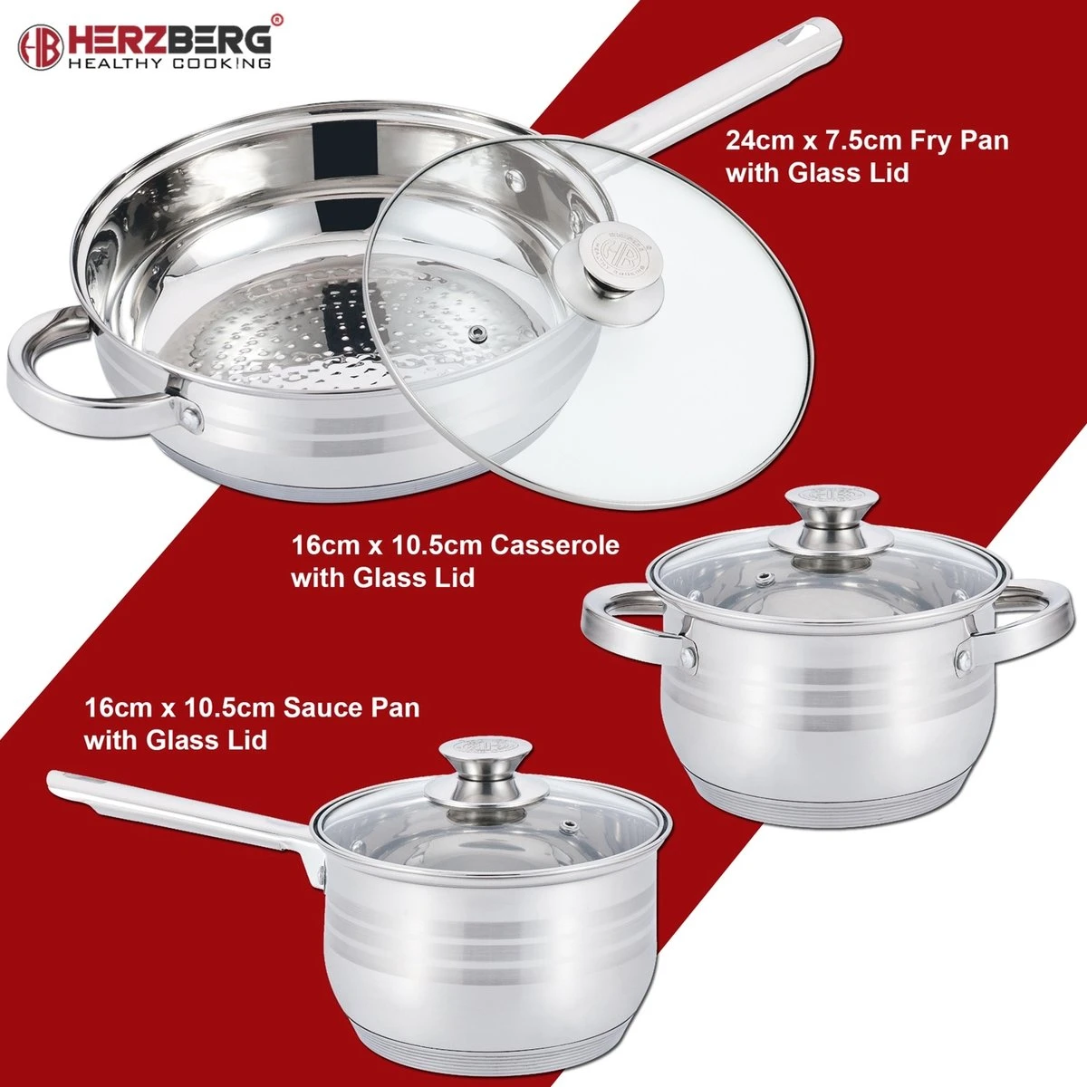 Herzberg Pannenset – 12-Delig – Voor Inductie En Gas – Vaatwasser Bestendig – RVS Met Glazen Deksels 5 Herzberg Pannenset – 12-Delig – Voor Inductie En Gas – Vaatwasser Bestendig – RVS Met Glazen Deksels - Afbeelding 3