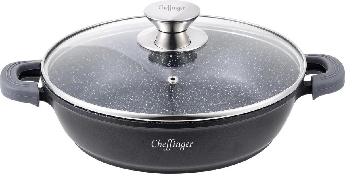 Cheffinger 28cm Lage Kookpot / Braadpan - CF-SC28 4 Cheffinger 28cm Lage Kookpot / Braadpan - CF-SC28 - Afbeelding 2