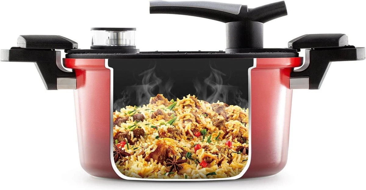 Rosmarino - Snelkookpan Met Glazen Deksel - Zwart - Ø24cm - 5 Liter - 100% PFAS & PFOA Vrij - Aluminium - Pressure Cooker - Non-stick Minerale Coating - Ergonomische Handgrepen - Geschikt Voor Alle Warmtebronnen 7 Rosmarino - Snelkookpan Met Glazen Deksel - Zwart - Ø24cm - 5 Liter - 100% PFAS & PFOA Vrij - Aluminium - Pressure Cooker - Non-stick Minerale Coating - Ergonomische Handgrepen - Geschikt Voor Alle Warmtebronnen - Afbeelding 5