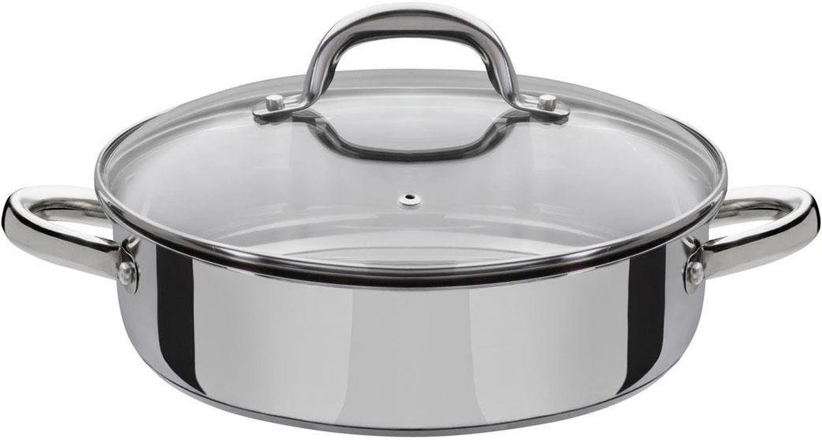 Michelino Ilias Hapjespan 28cm - RVS Pan - Geschikt Voor Alle Warmtebronnen - Zilver 4 Michelino Ilias Hapjespan 28cm - RVS Pan - Geschikt Voor Alle Warmtebronnen - Zilver - Afbeelding 2