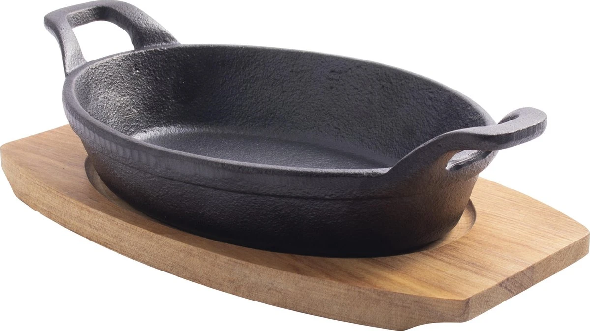 Gusta - Gietijzer Pannetje - Met Onderzetter Plank - 22,5x12cm 3 Gusta - Gietijzer Pannetje - Met Onderzetter Plank - 22,5x12cm