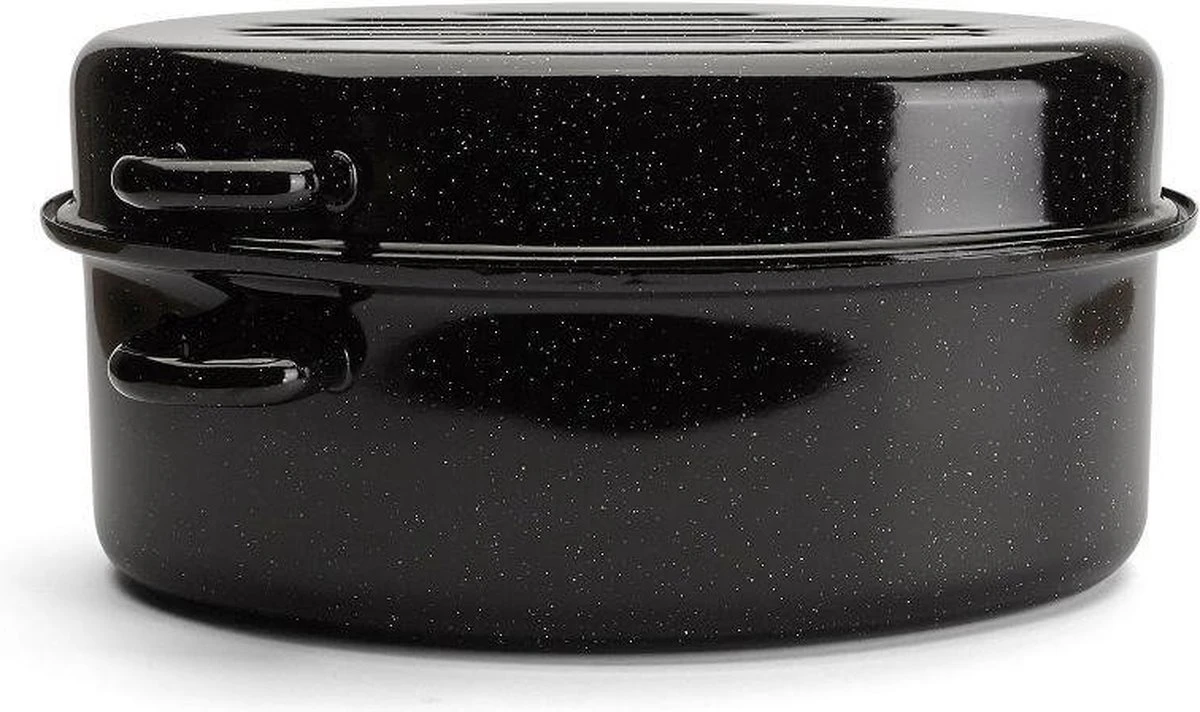 Emalia Geëmailleerde Braadpan Met Deksel 7L - Braadslede - Bakpan - Grillpan - Emaille - Zwart 5 Emalia Geëmailleerde Braadpan Met Deksel 7L - Braadslede - Bakpan - Grillpan - Emaille - Zwart - Afbeelding 3