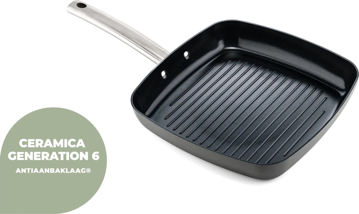 ISENVI Murray Keramische Grillpan 26 CM - RVS Greep 4 ISENVI Murray Keramische Grillpan 26 CM - RVS Greep - Afbeelding 2