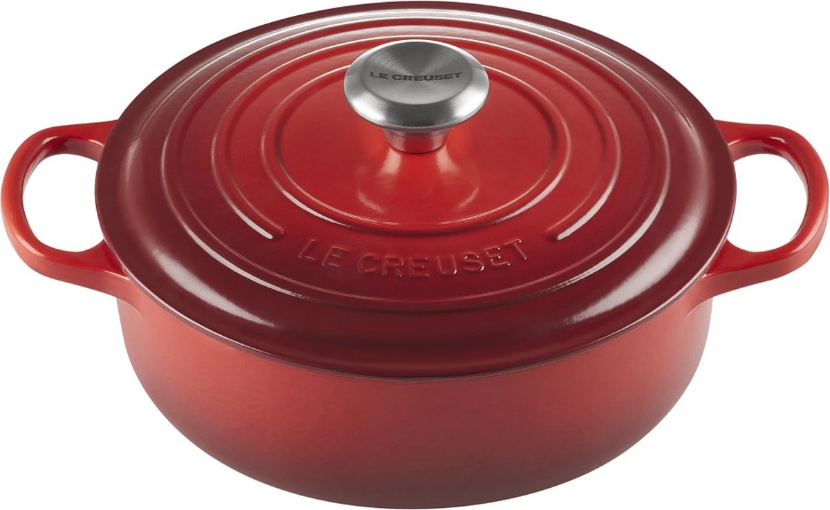 Le Creuset - Gietijzeren - Lage Braadpan - 24cm - Kersenrood 3 Le Creuset - Gietijzeren - Lage Braadpan - 24cm - Kersenrood