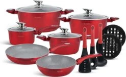 Edënbërg Red Line -15-delige Luxe Pannenset Van Gesmeed Aluminium - Rood/Metallic