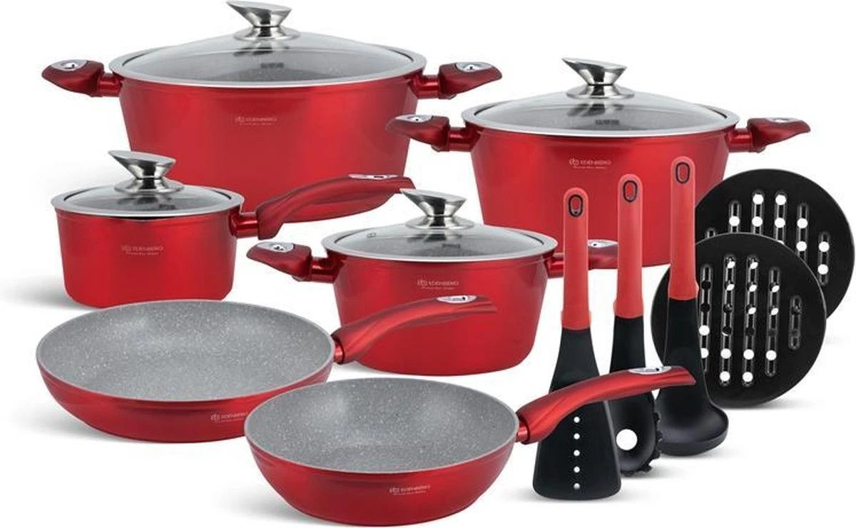 Edënbërg Red Line -15-delige Luxe Pannenset Van Gesmeed Aluminium - Rood/Metallic 3 Edënbërg Red Line -15-delige Luxe Pannenset Van Gesmeed Aluminium - Rood/Metallic
