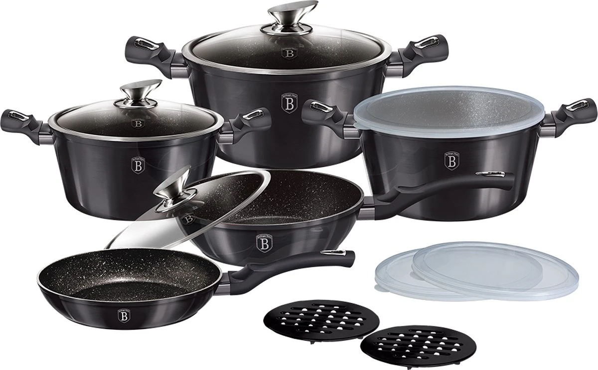 Berlinger Haus - Luxe Pannenset - Burgundy - Aluminium - Zwart - 13-delig - Braadpan - Koekenpan - Pannenset 3 Berlinger Haus - Luxe Pannenset - Burgundy - Aluminium - Zwart - 13-delig - Braadpan - Koekenpan - Pannenset