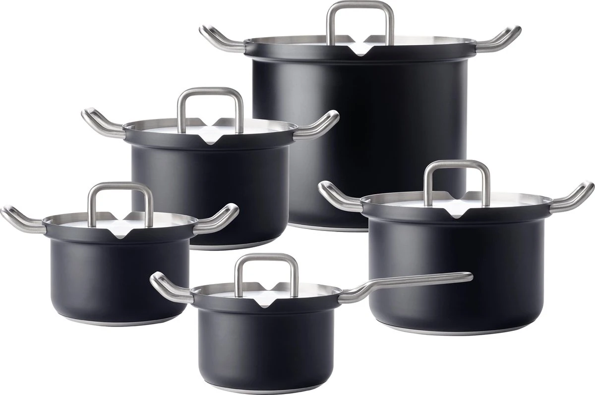 BK Q-linair Master Black Kookpannenset - 5-delig - Veilig Afgietsysteem - Inductie
