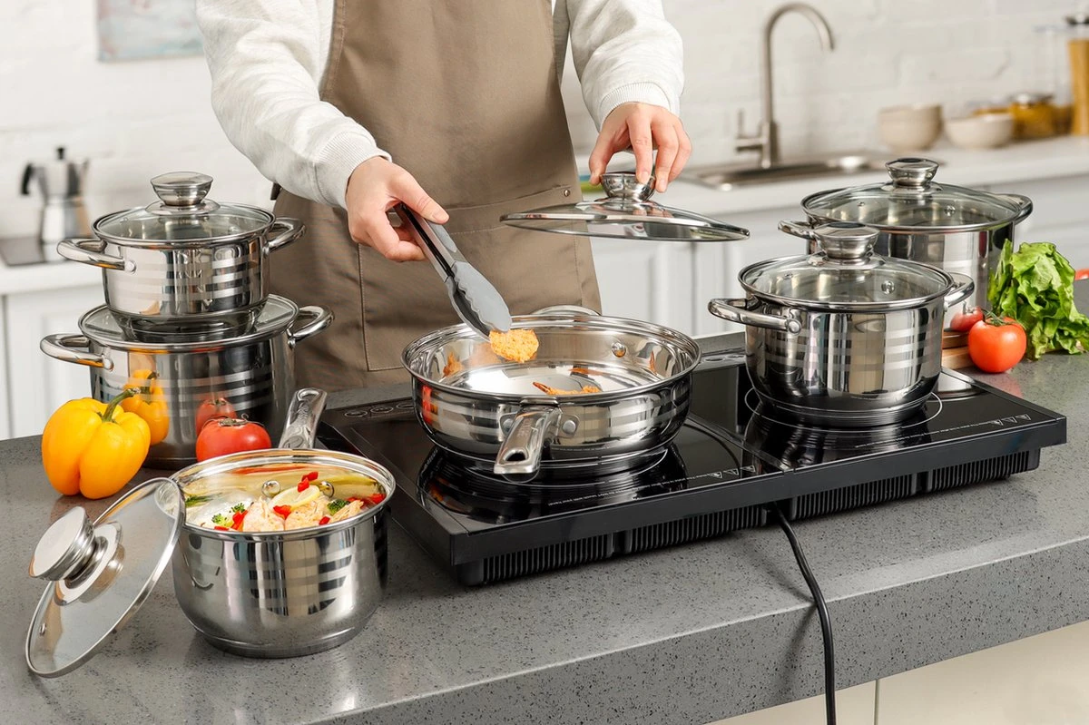 Swiss Pro + Pannenset - 12 Delig - RVS - Roestvrijstalen Kookgerei 18/10 5 Swiss Pro + Pannenset - 12 Delig - RVS - Roestvrijstalen Kookgerei 18/10 - Afbeelding 3