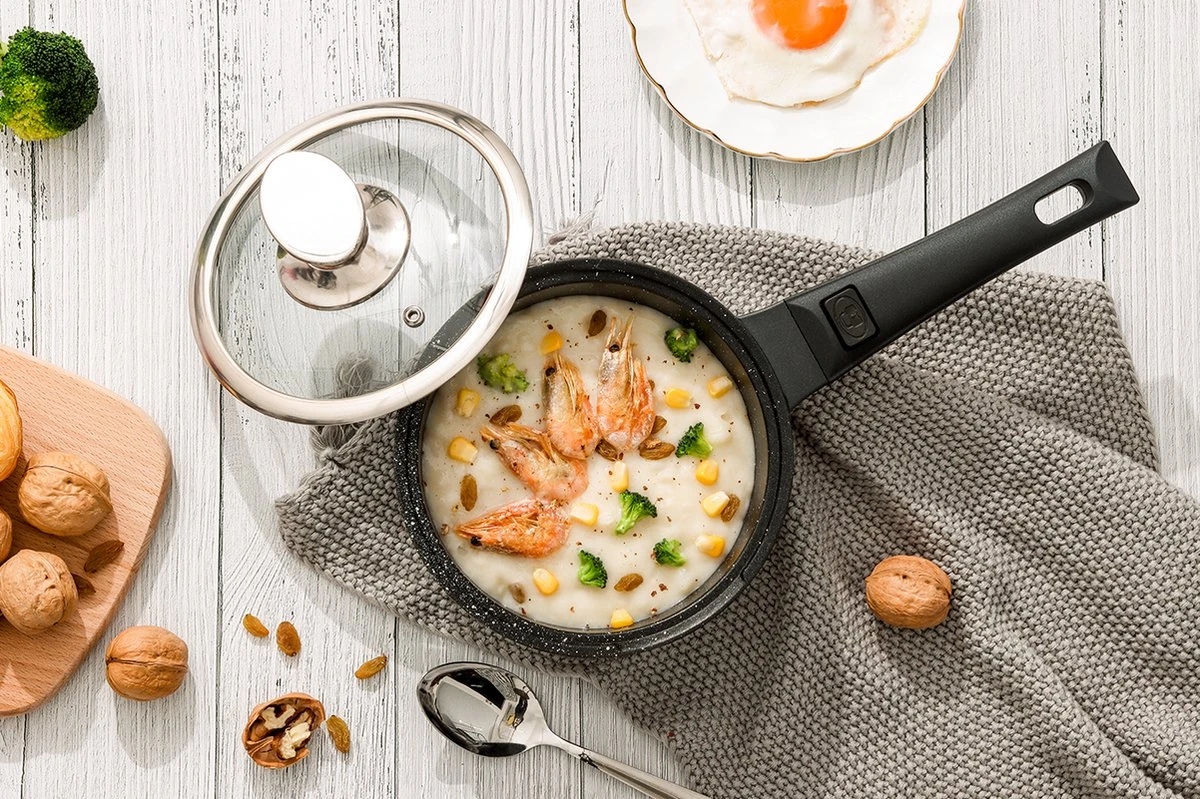 Swiss Pro+ | Set 14 Delige Pannenset | Inductie - Pannensets - Glazen Deksel - Met Afneembare Handgreep - Marmeren Interieur -PFAS-vrij | Black (Zwart) 12 Swiss Pro+ | Set 14 Delige Pannenset | Inductie - Pannensets - Glazen Deksel - Met Afneembare Handgreep - Marmeren Interieur -PFAS-vrij | Black (Zwart) - Afbeelding 10