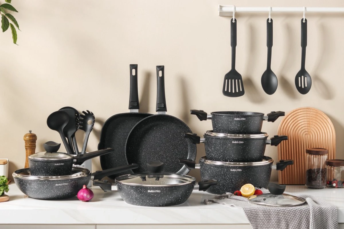 Royal Swiss® - 33-delige Pannenset Inductie - Pannensets - Afneembare Handgreep - Glazen Deksel - Geschikt Voor Oven - PFAS-vrij 5 Royal Swiss® - 33-delige Pannenset Inductie - Pannensets - Afneembare Handgreep - Glazen Deksel - Geschikt Voor Oven - PFAS-vrij - Afbeelding 3