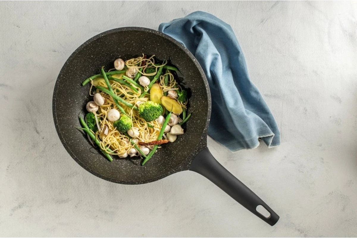 Sola - Wokpan Fair Cooking Zwart/wit Greblon Anti Aanbaklaag 7 Sola - Wokpan Fair Cooking Zwart/wit Greblon Anti Aanbaklaag - Afbeelding 5