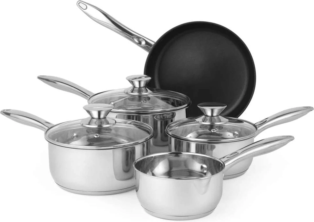 Russell Hobbs Pannenset - Vaatwasserbestendig - 5-delige Set - Alle Warmtebronnen Ook Inductie - Steelpannen Met Deksel En Schenktuit 3 Russell Hobbs Pannenset - Vaatwasserbestendig - 5-delige Set - Alle Warmtebronnen Ook Inductie - Steelpannen Met Deksel En Schenktuit