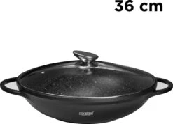 BIKO - Wokpan Ø 36 Cm - Marmeren Coating - Glazen Deksel - Wadjan - Zwart 9 BIKO - Wokpan Ø 36 Cm - Marmeren Coating - Glazen Deksel - Wadjan - Zwart -Kookgerei Korting Winkel 1200x866 1