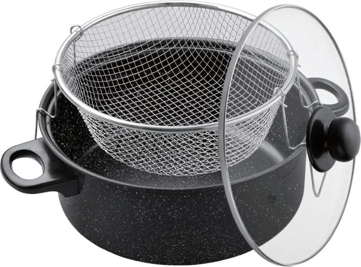 Benson Frituurpan Met Korf - Ø 26 Cm - Carbonstaal Met Marmer Coating 3 Benson Frituurpan Met Korf - Ø 26 Cm - Carbonstaal Met Marmer Coating