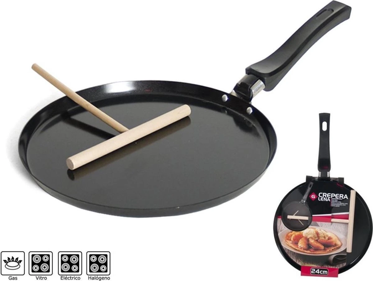 Zwarte Pannenkoekenpan/crepepan 24 Cm Met Anti-aanbak Laag En Houten Beslag Verdeler - Pannenkoeken/crepes - Koken 4 Zwarte Pannenkoekenpan/crepepan 24 Cm Met Anti-aanbak Laag En Houten Beslag Verdeler - Pannenkoeken/crepes - Koken - Afbeelding 2