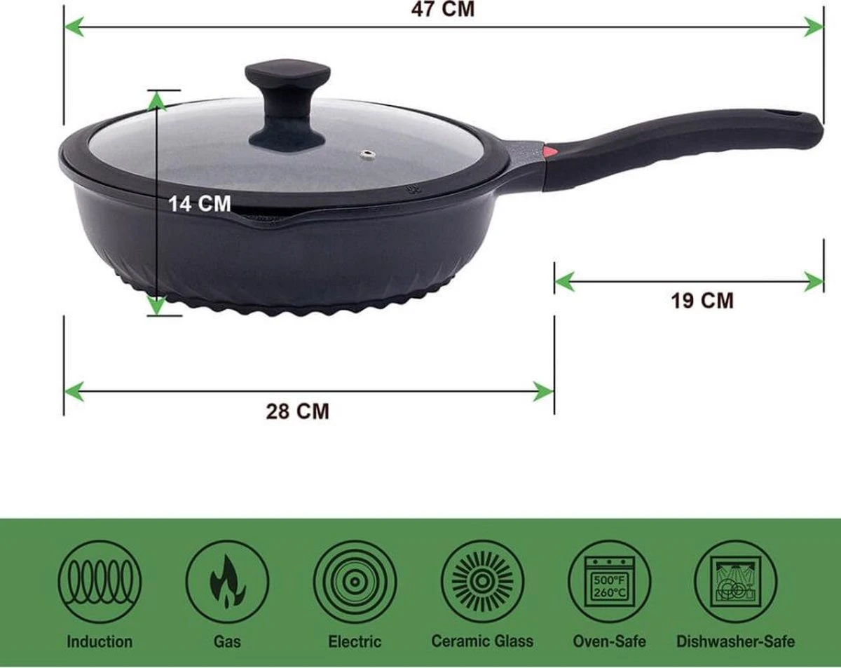 Wokpan - Multifunctionele 3 In 1 Pan Met Deksel + Wok + Hapjespan 28 Cm 5 Wokpan - Multifunctionele 3 In 1 Pan Met Deksel + Wok + Hapjespan 28 Cm - Afbeelding 3