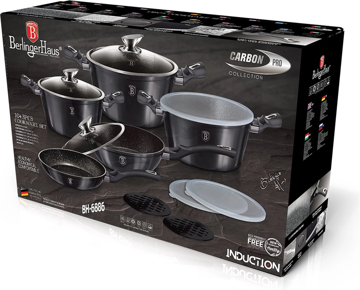 Berlinger Haus - Luxe Pannenset - Burgundy - Aluminium - Zwart - 13-delig - Braadpan - Koekenpan - Pannenset 4 Berlinger Haus - Luxe Pannenset - Burgundy - Aluminium - Zwart - 13-delig - Braadpan - Koekenpan - Pannenset - Afbeelding 2