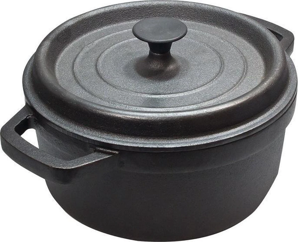 Cast Iron - Braadpan - Gietijzer - Met Deksel - Ø20x9cm - Zwart 4 Cast Iron - Braadpan - Gietijzer - Met Deksel - Ø20x9cm - Zwart - Afbeelding 2
